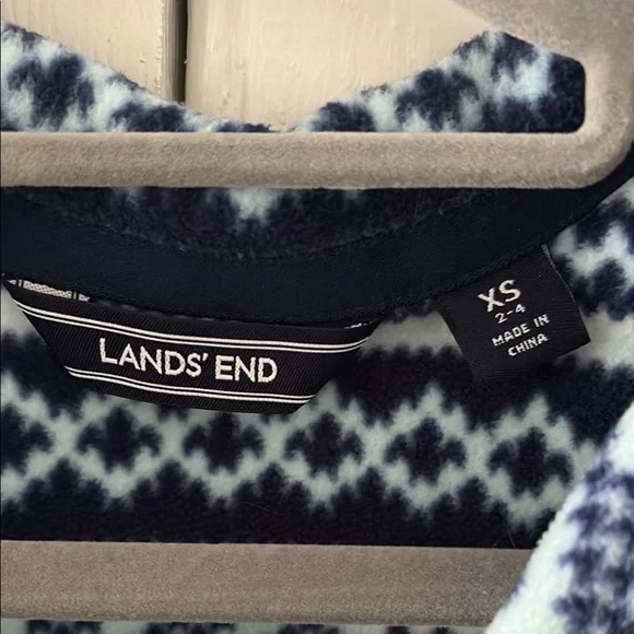 Lands' End Navy and Light Blue Geometric Quarter Zip Fleece - Picture 2 of 4